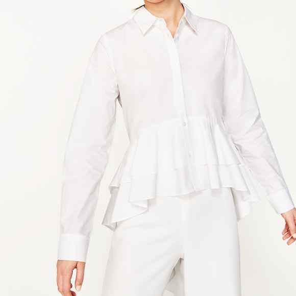 Zara Tops - Zara white frilled asymmetrical hem blouse top S